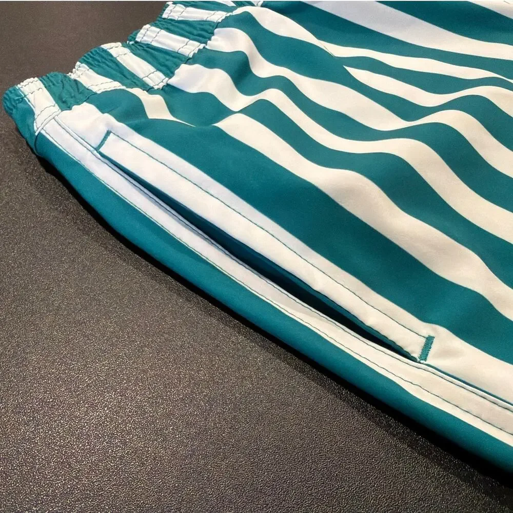 NWOT Nordstrom Swim Trunks, Green White Stripe, Boys XL 14/16